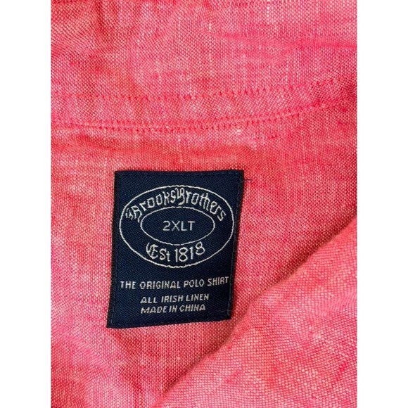 Brooks Brothers Mens 2XLT Tall 1818 The Original Polo Linen Shirt Pink - Picture 2 of 7